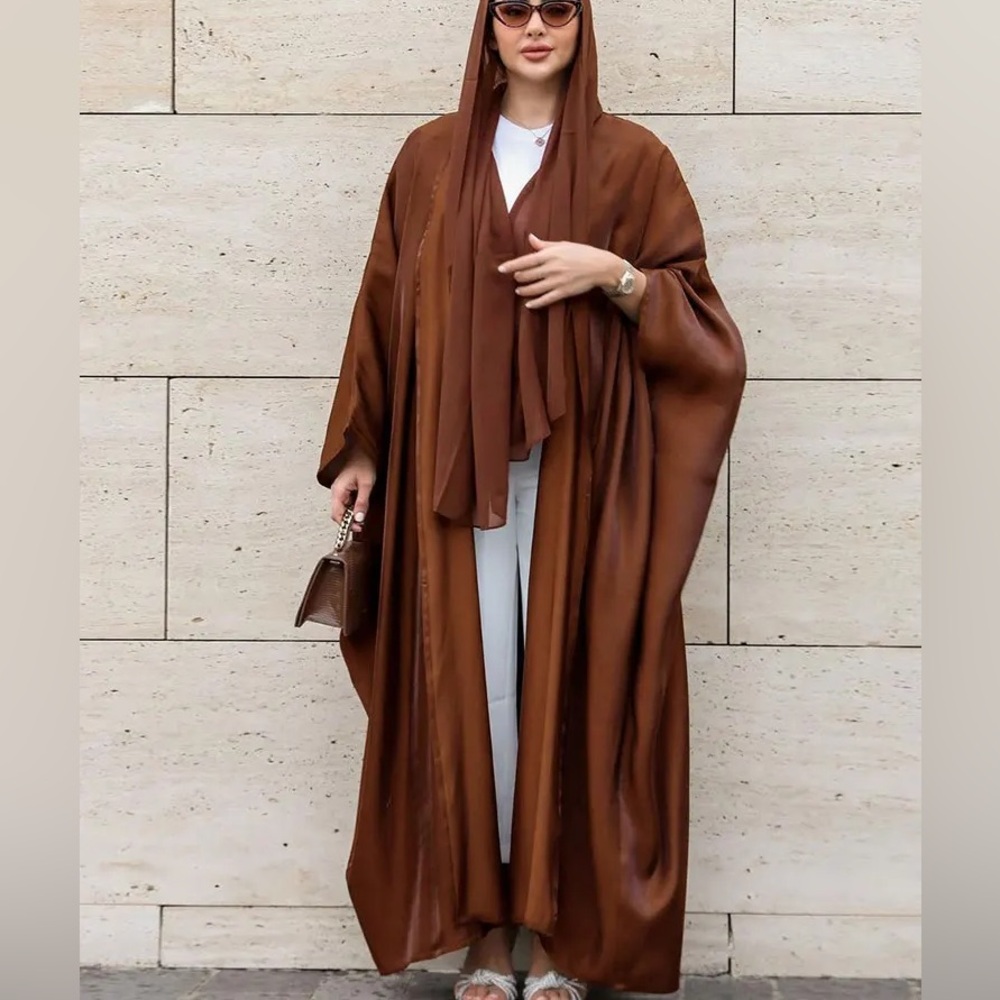 Copper/Brown shiny open batwing Abaya